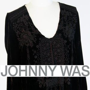 JWLA Johnny Was Black Velvet Embroidered Tunic Blouse Top Size Medium